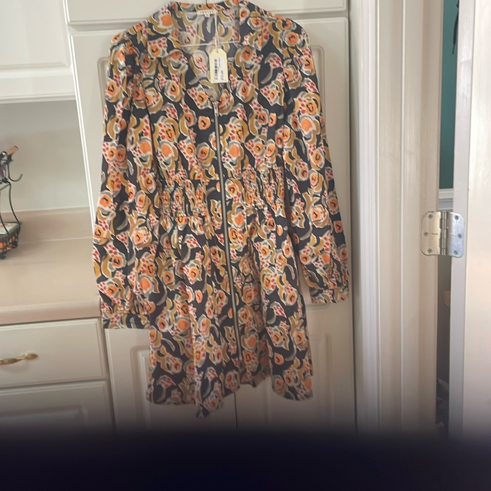 NWT Jodifl short full zip front dress with wide elastic waist and long sleeves